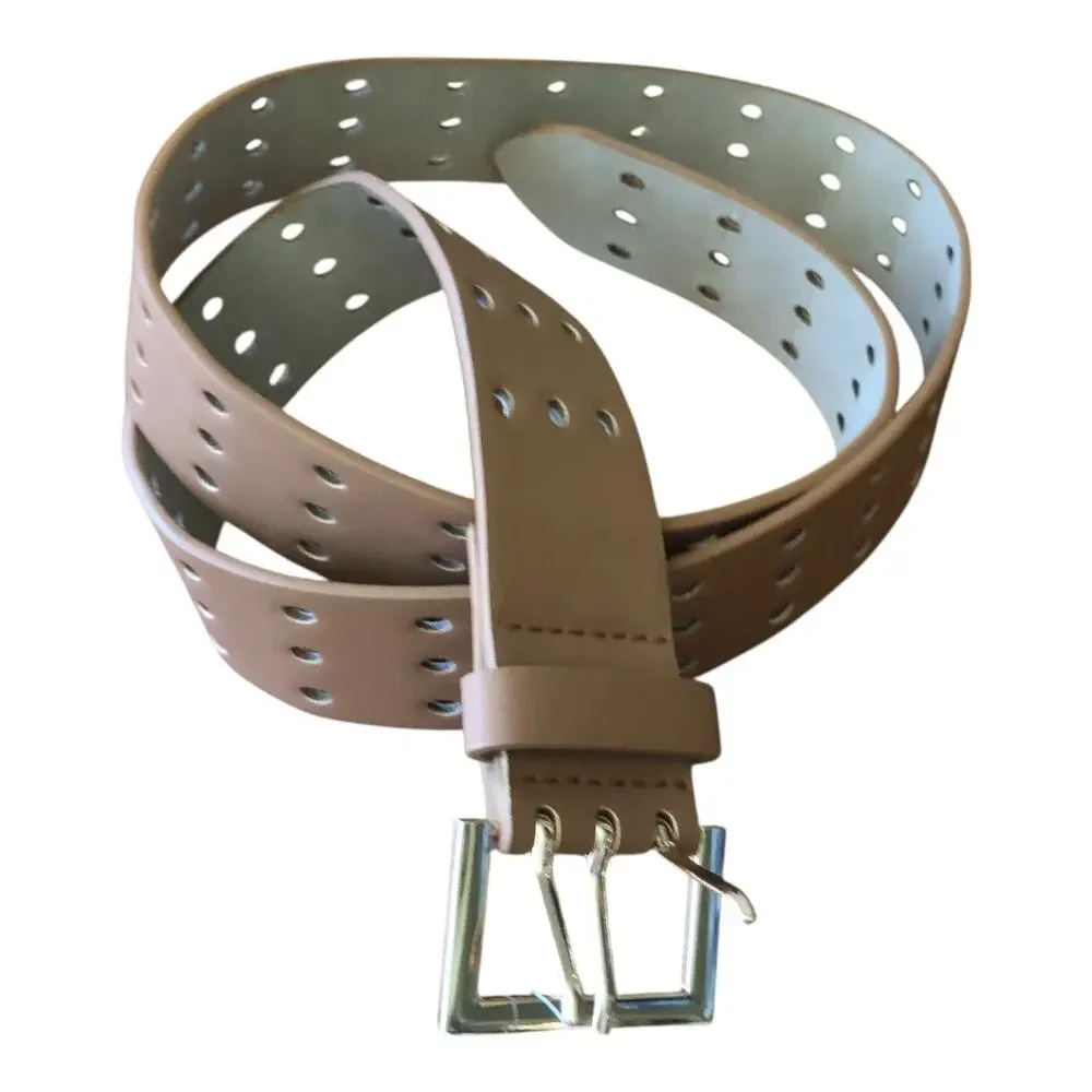 Petit Moments Tan Leather Belt Gold Buckle Perforated Women’s M L NWT Chic